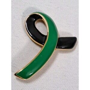 Green and Black Enamel Ribbon Lapel Pin Awareness Commemorative